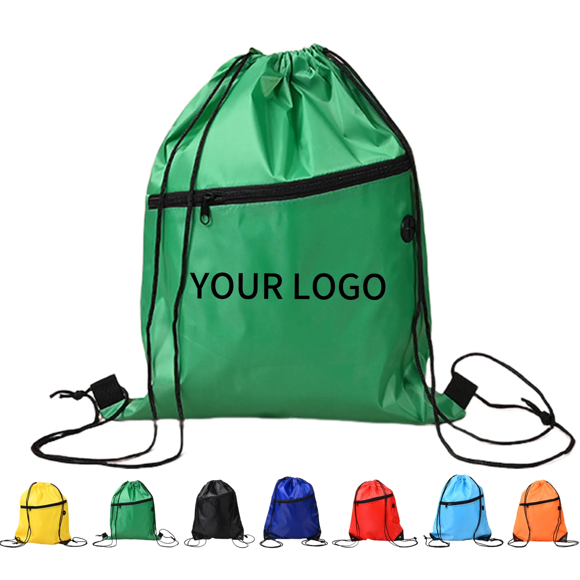 Durable Polyester Drawstring Backpack Waterproof with Front Pocket