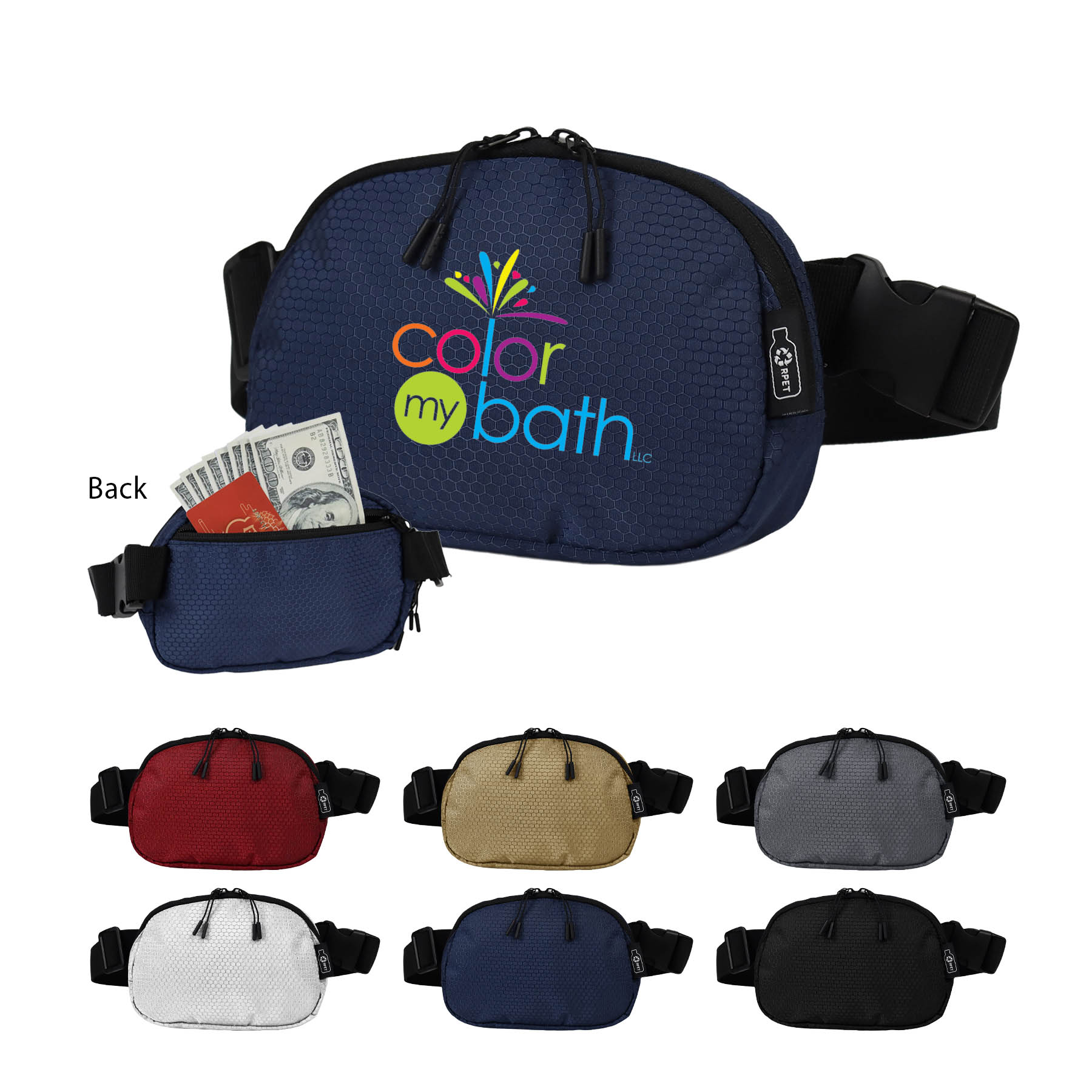 Water-Resistant 100% RPET 420D PU layer Belt Bag w/Adjustable Strap 21
