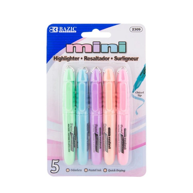 Mini Pastel Highlighters - 5 Pack Assorted 3