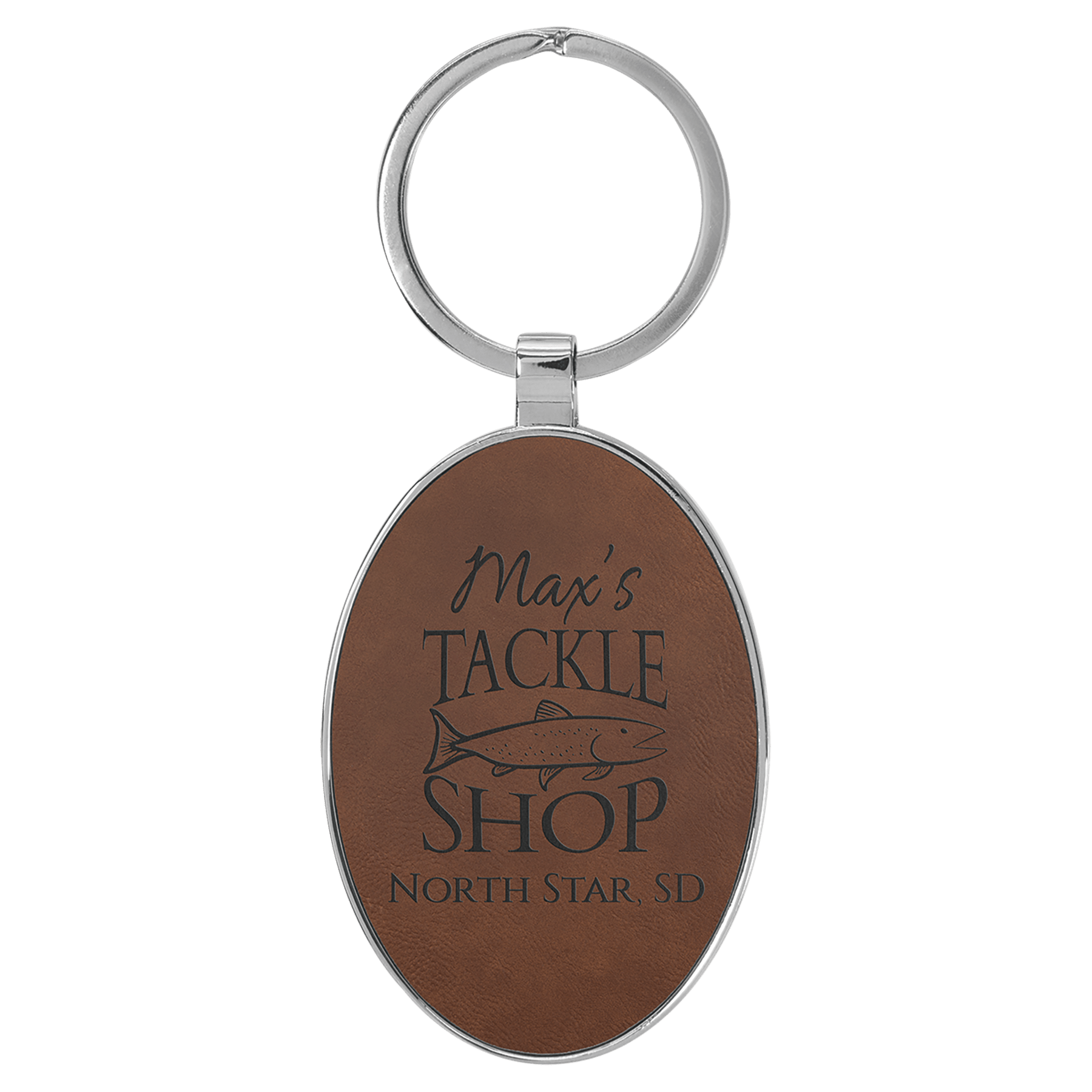 3" x 1 3/4" Laserable Leatherette and Metal Oval Keychain 3