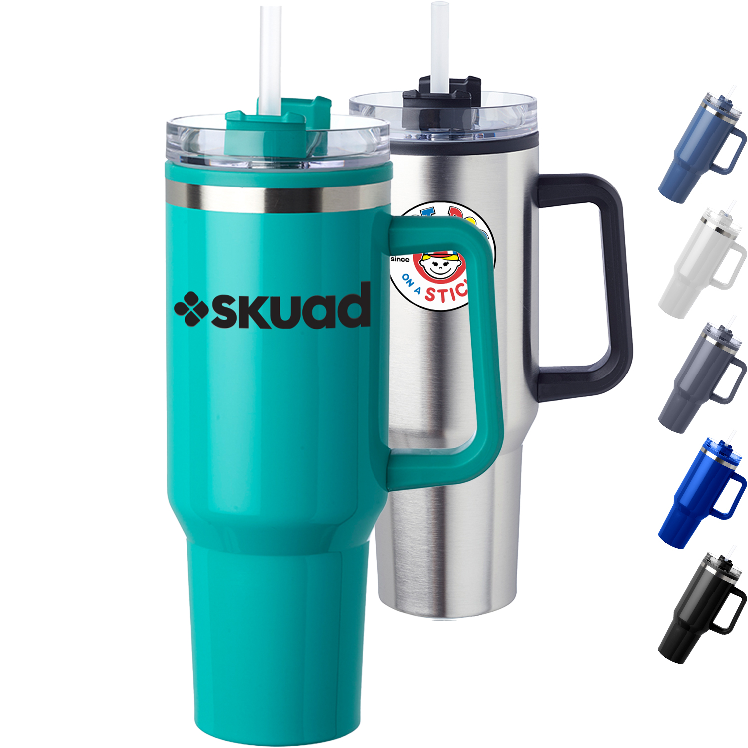40 oz. Plastic Interior Stainless Steel Travel Mugs w/ Handle