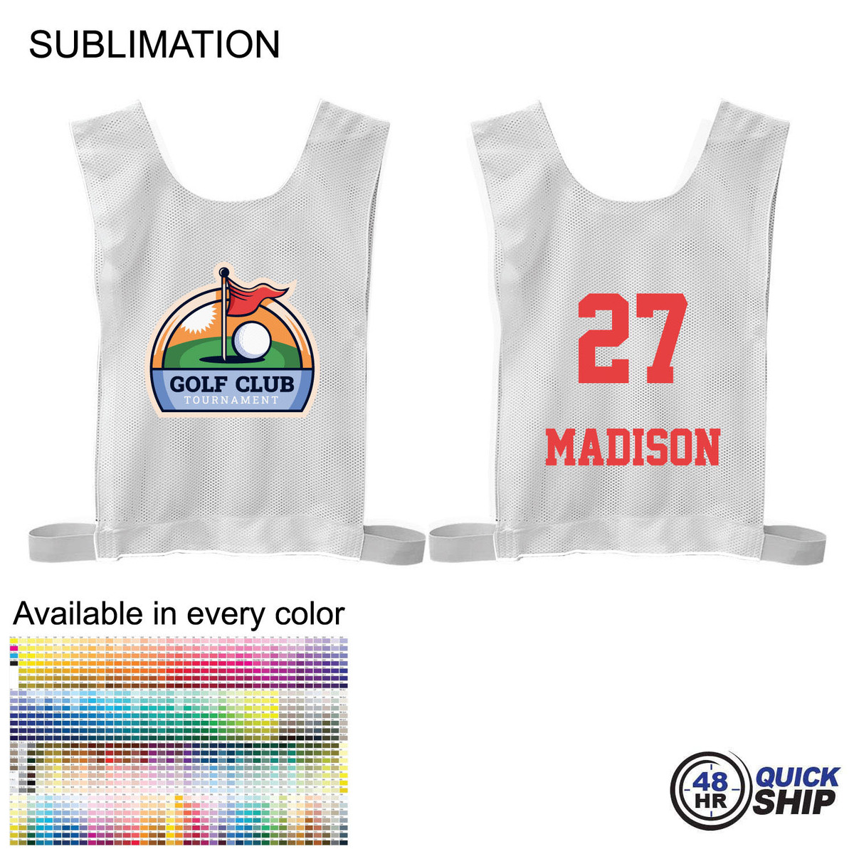 fiel 48 Hr Quick Ship - Golf Caddy Bib / Pinnie Sublimated Front and Back Made in Canada #SU203-12