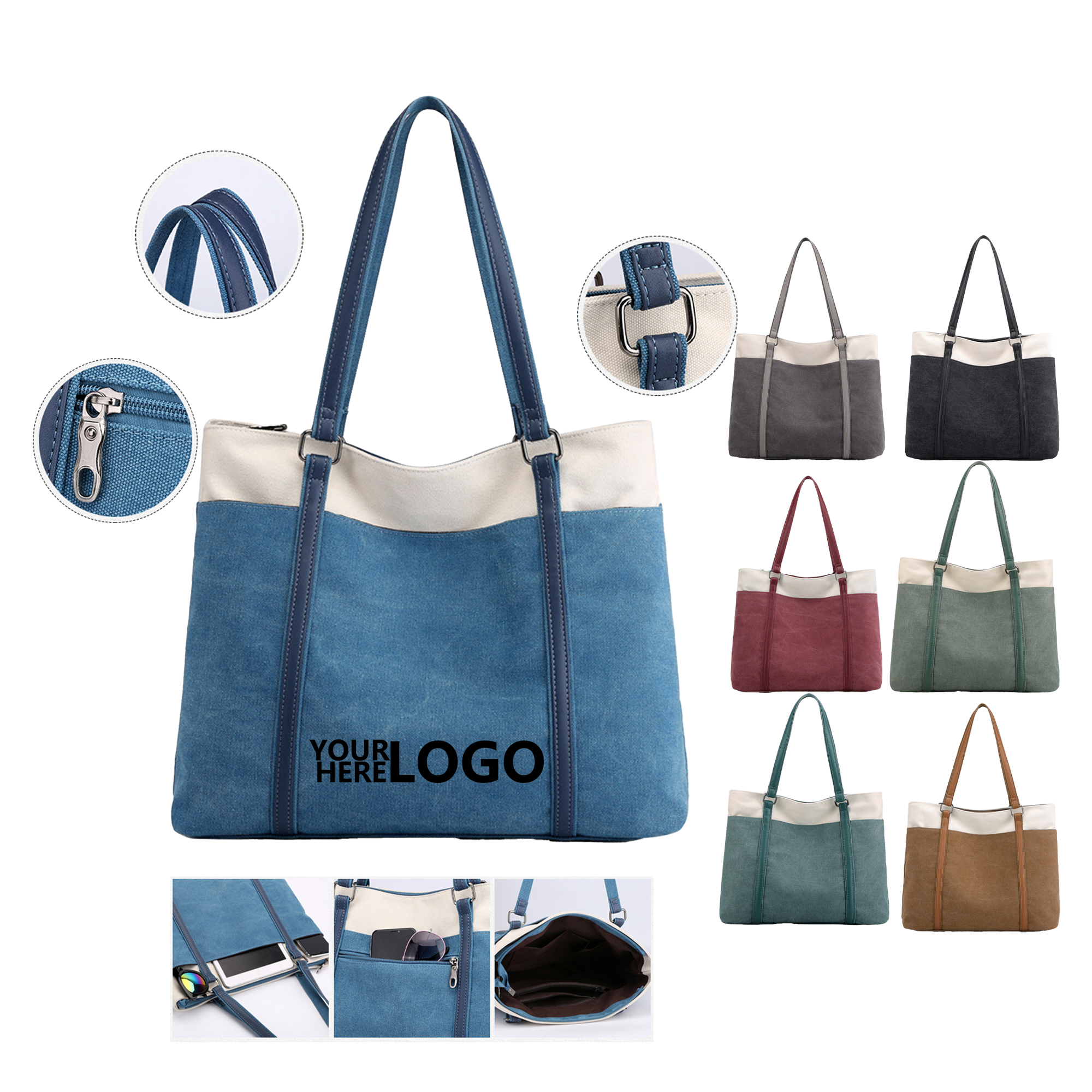 16oz Canvas Clash-Color Single-Shoulder Satchel 2