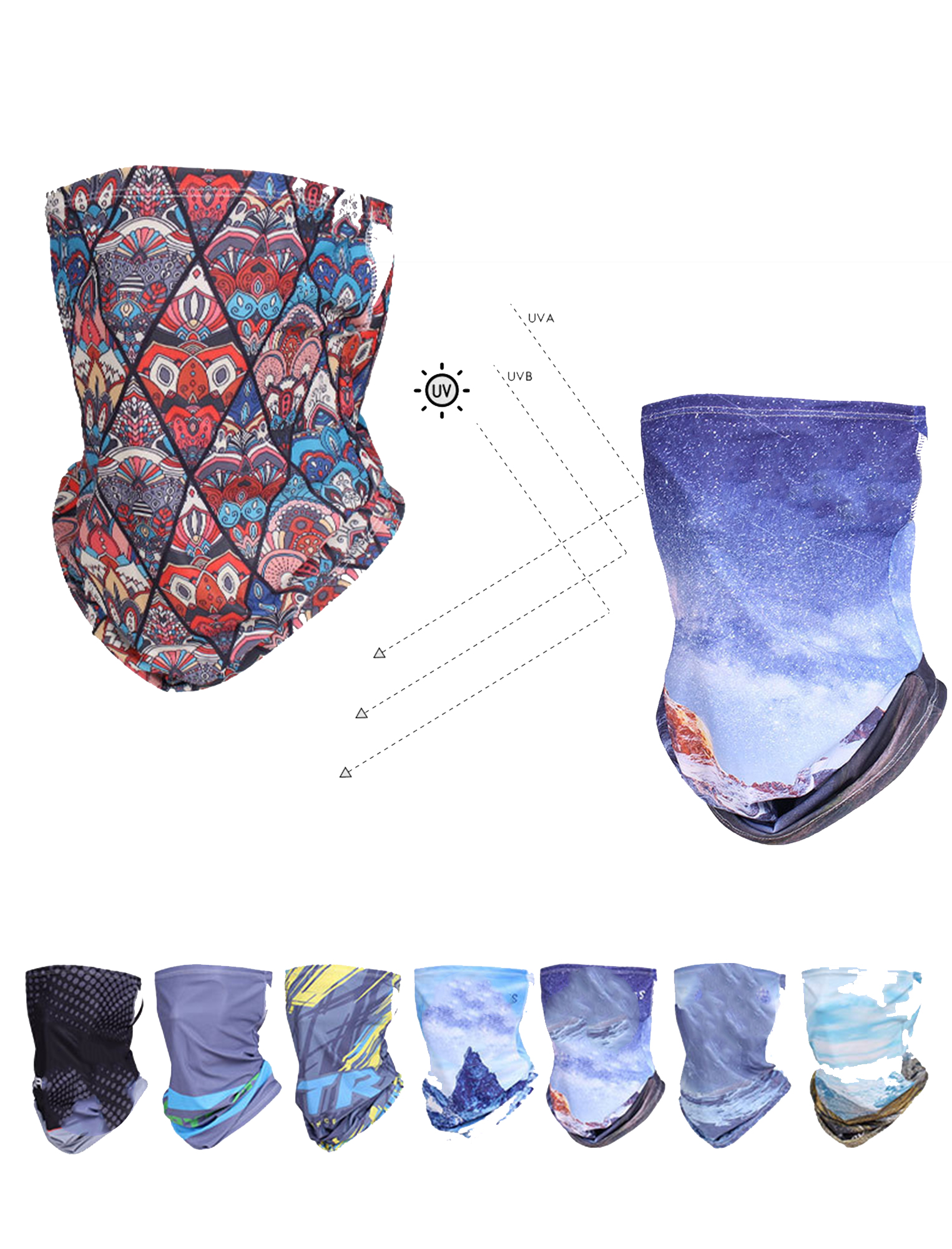 Reusable Head Wrap Face Scarf Mask Bandana Tube Full Color 4
