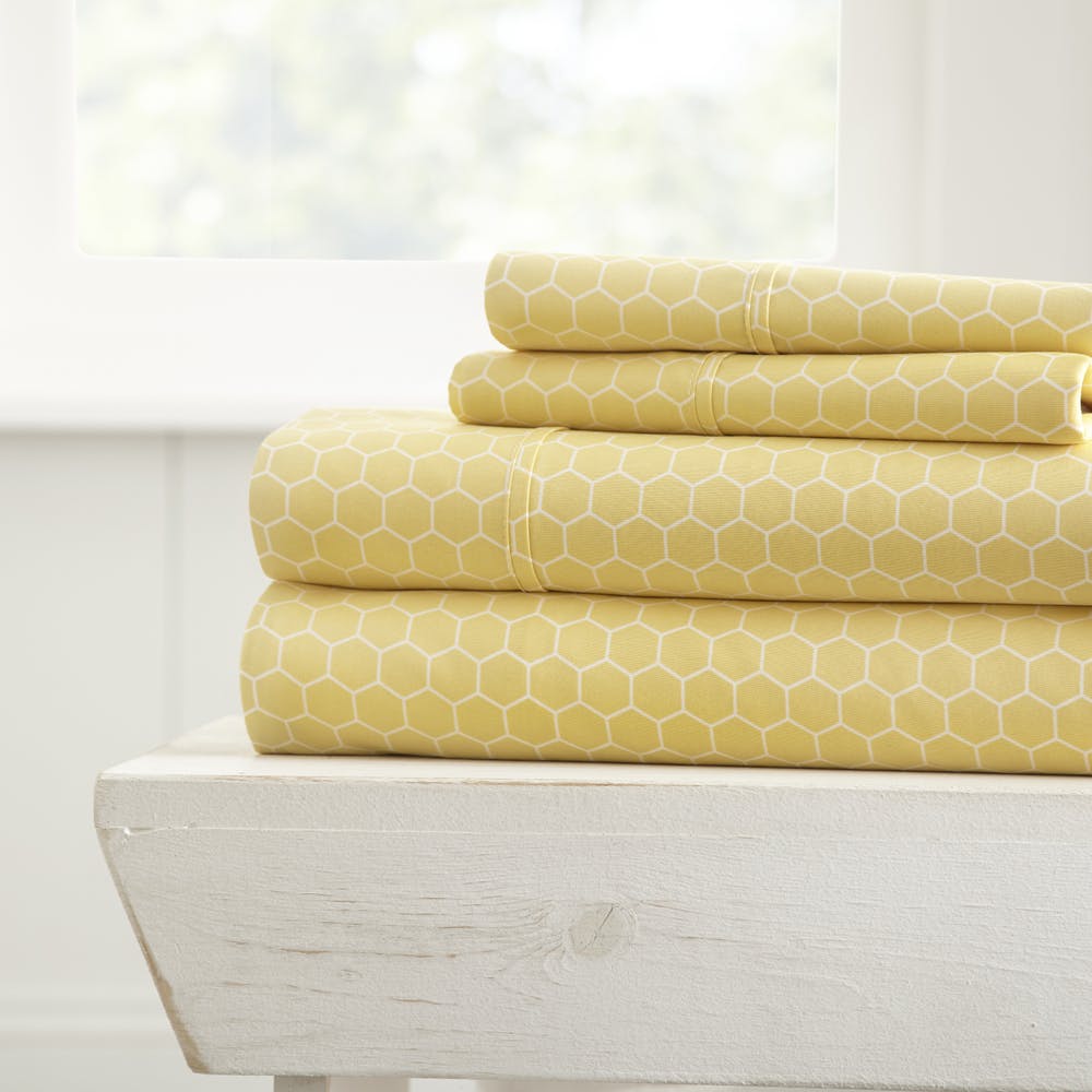 Premium Sheet Sets - Yellow Honeycomb Queen 4 Piece 3