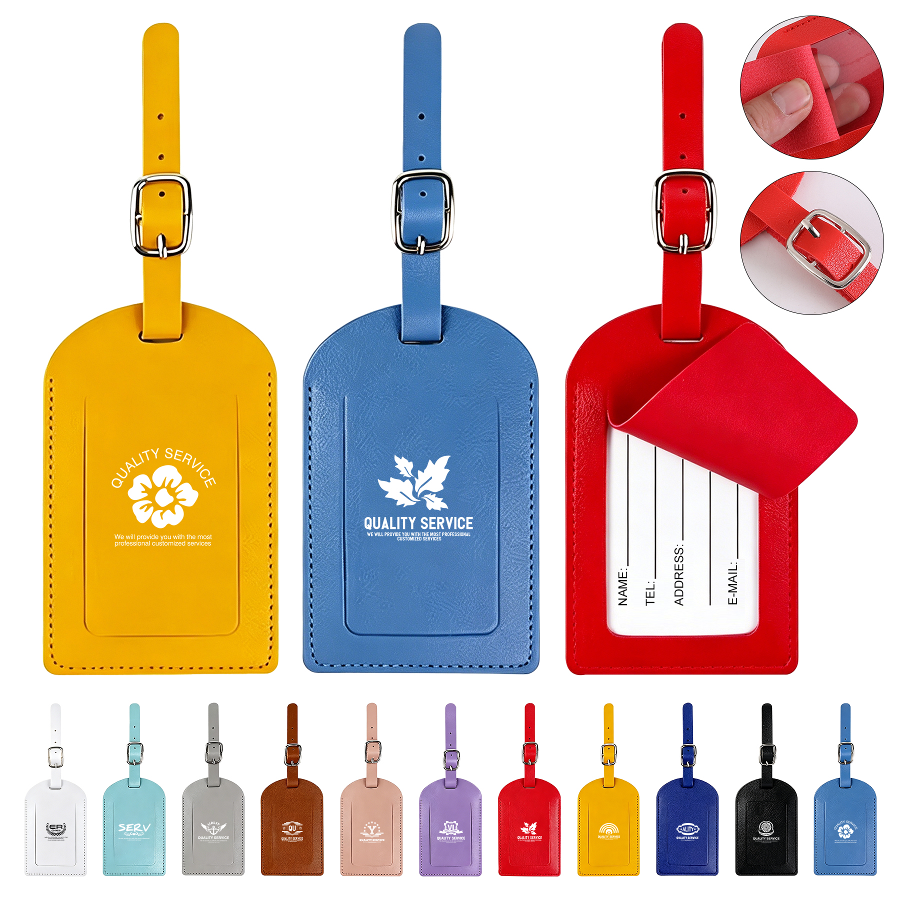 4 1/3" L x 2 3/4" W Flap-Over Leather Travel Luggage Tag