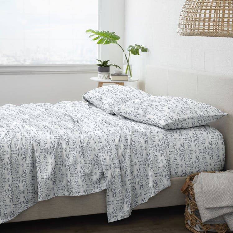 Premium Bed Sheets - Gray Garden Queen 4 Set 3