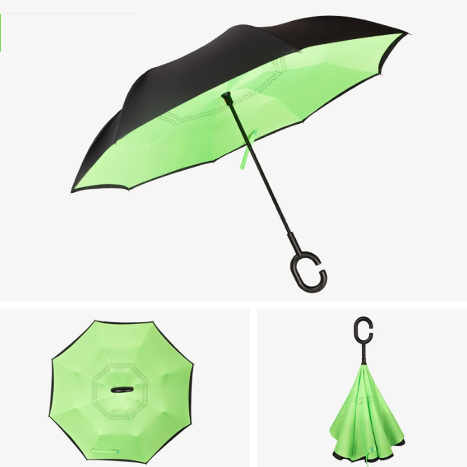 Solid Color Inverted Umbrella With C-Shaped Handle 16