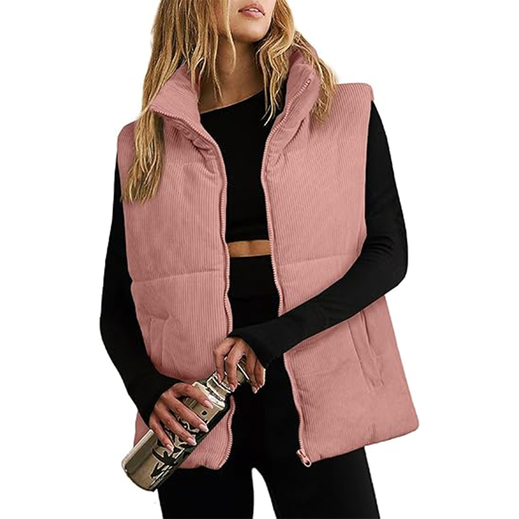 Corduroy Stand Collar Sleeveless Jacket 29
