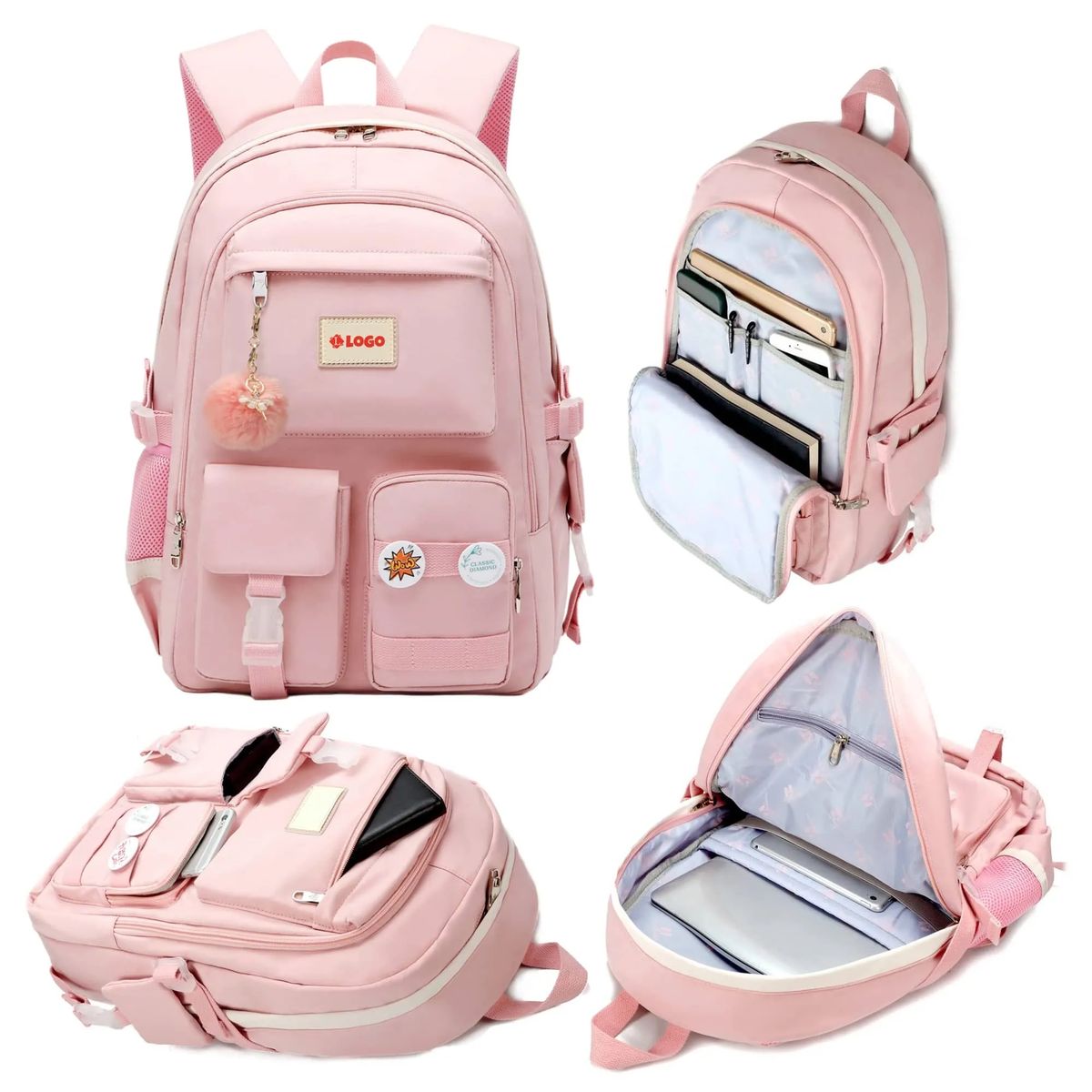 Custom Charming Pom-Pom Nylon Polyester Backpack 15