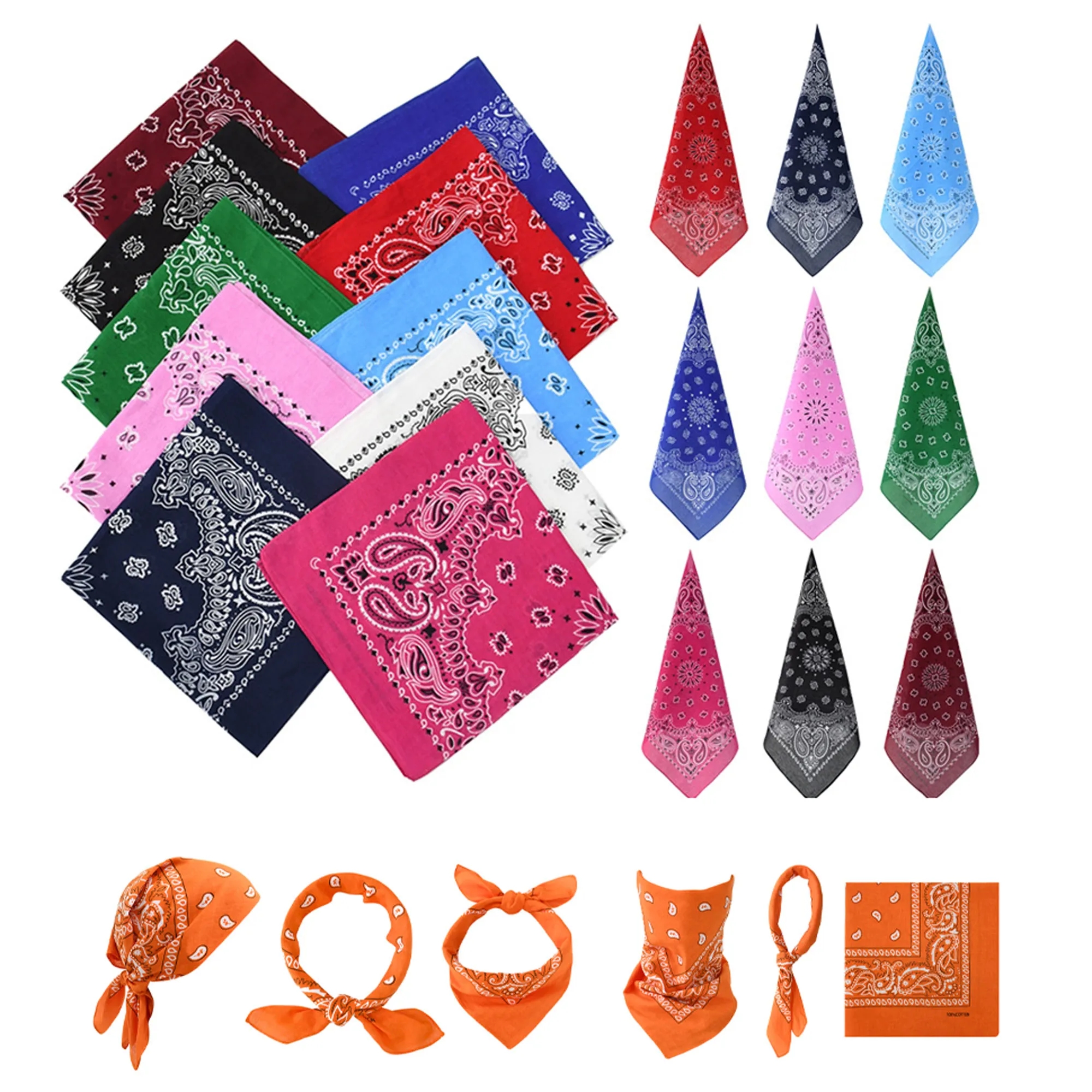 22" Full Color 100% Cotton Paisley Bandana MOQ 100PCS 5