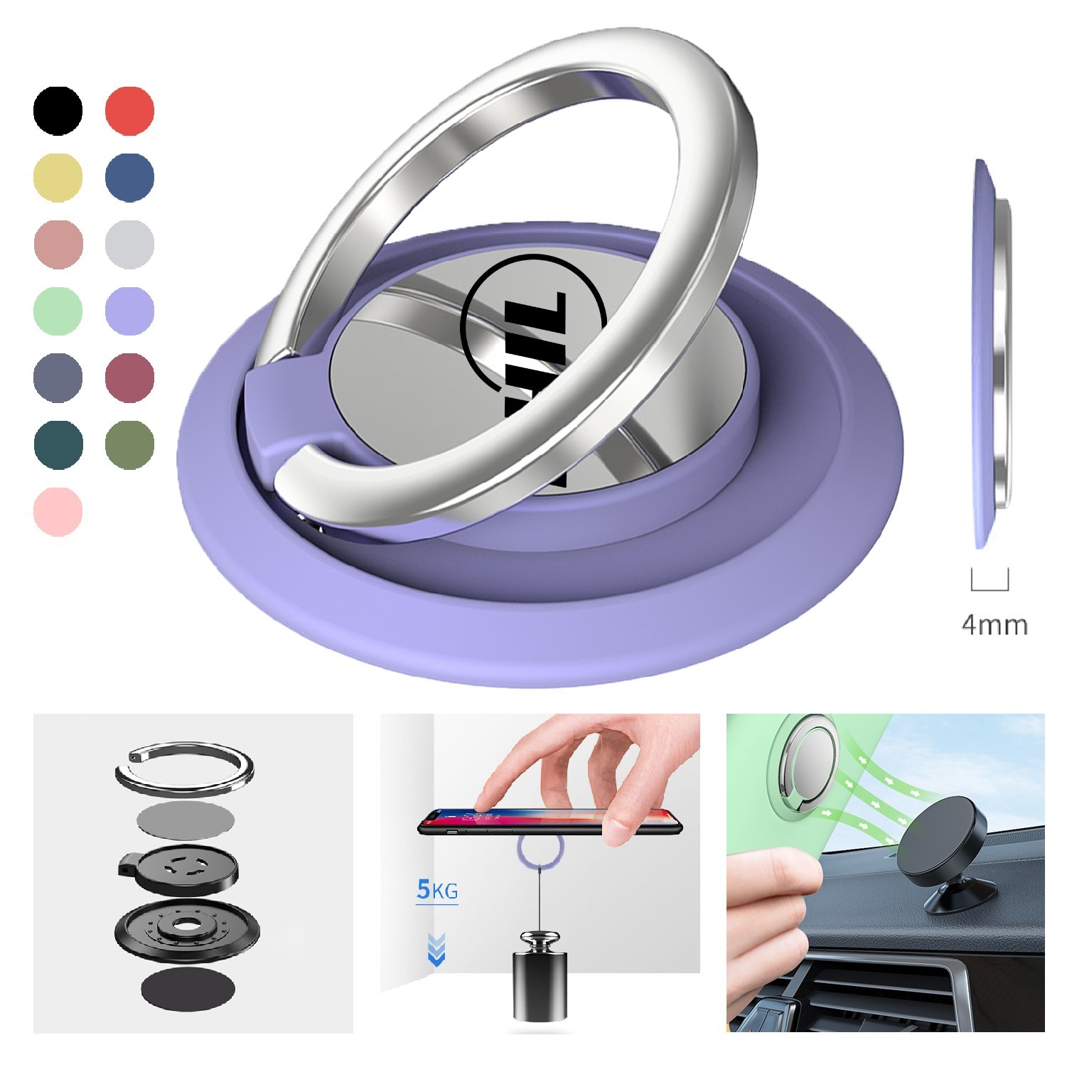 360 Engraved Mobile Phone Ring Grip Holder and Stand - Round