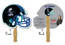 Hand Fan - 10x8.5 Football Helmet Shaped Laminated - 14 pt.