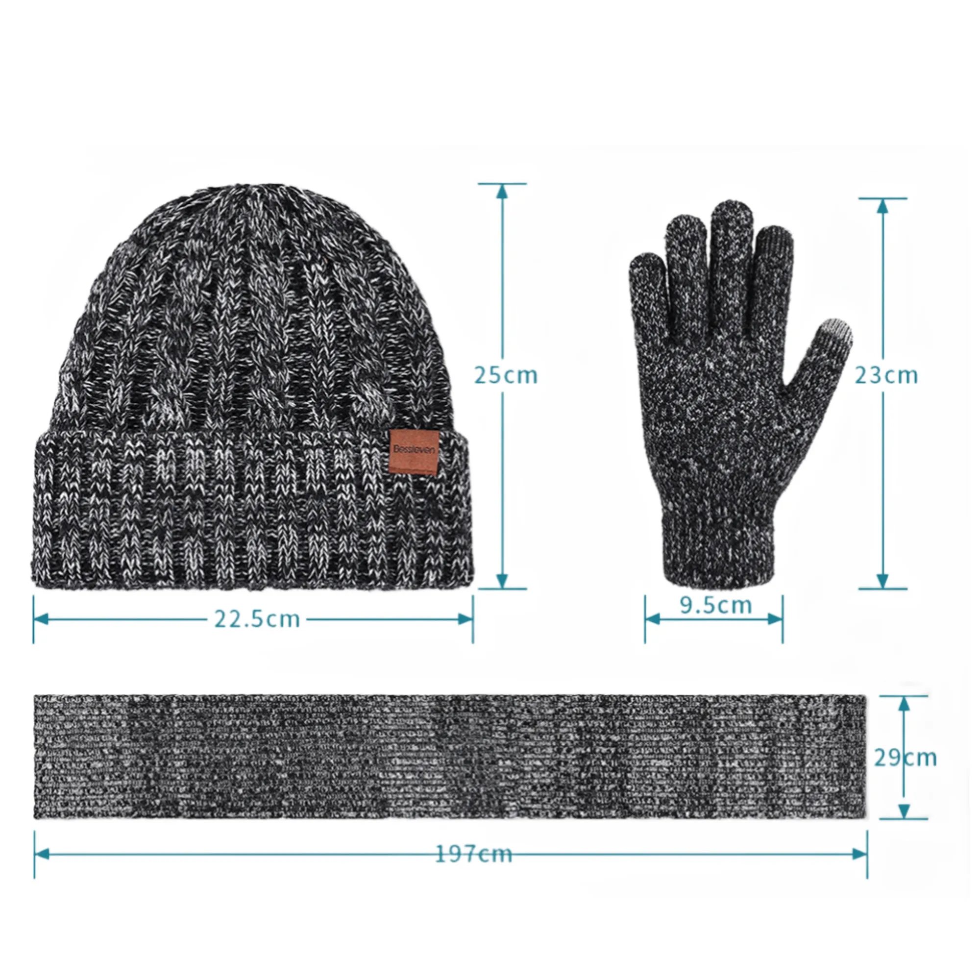 Winter Knit Warm Hat Long Scarf Touch Screen Gloves Set 18