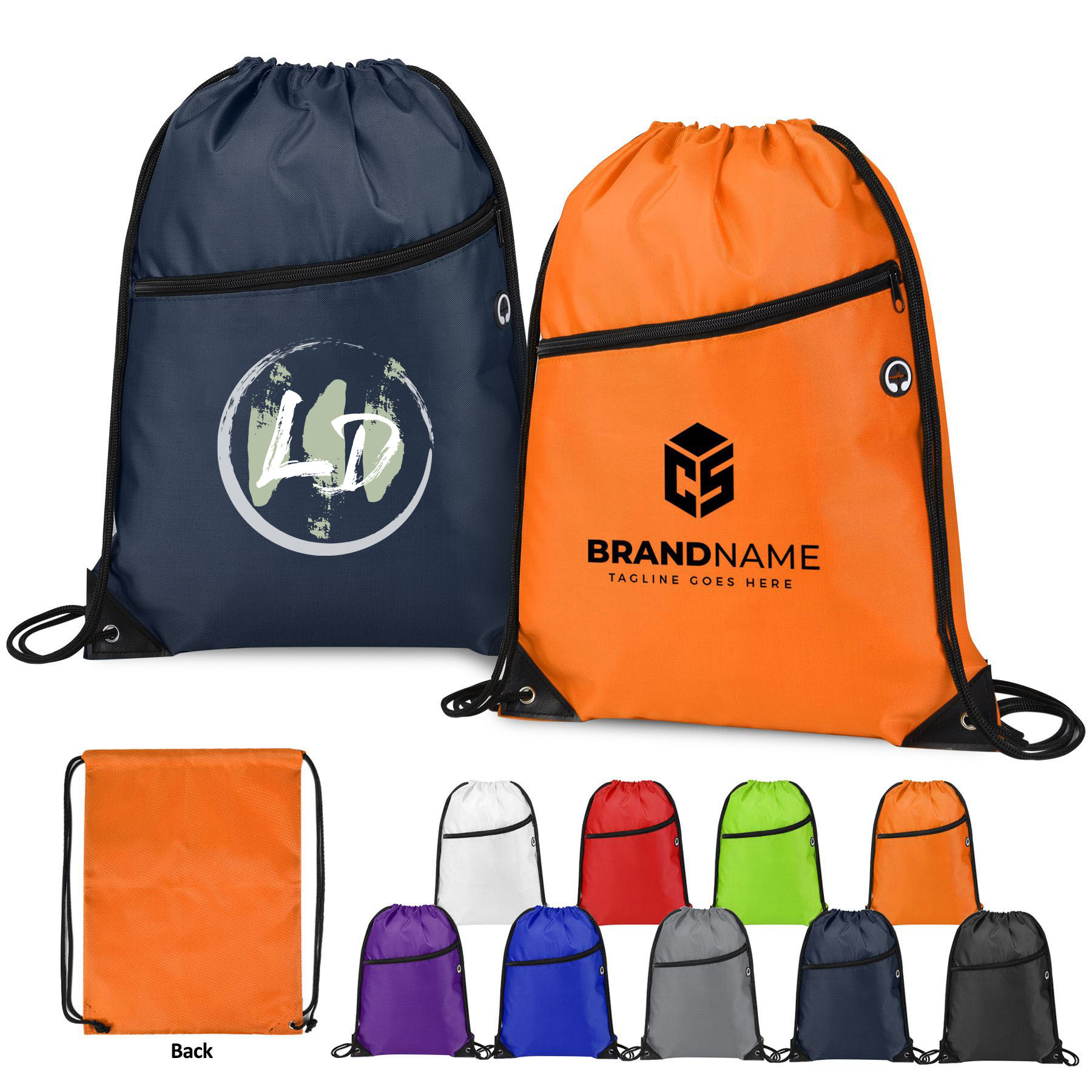420D Heavy Duty Drawstring Backpack With Front Zipper 28
