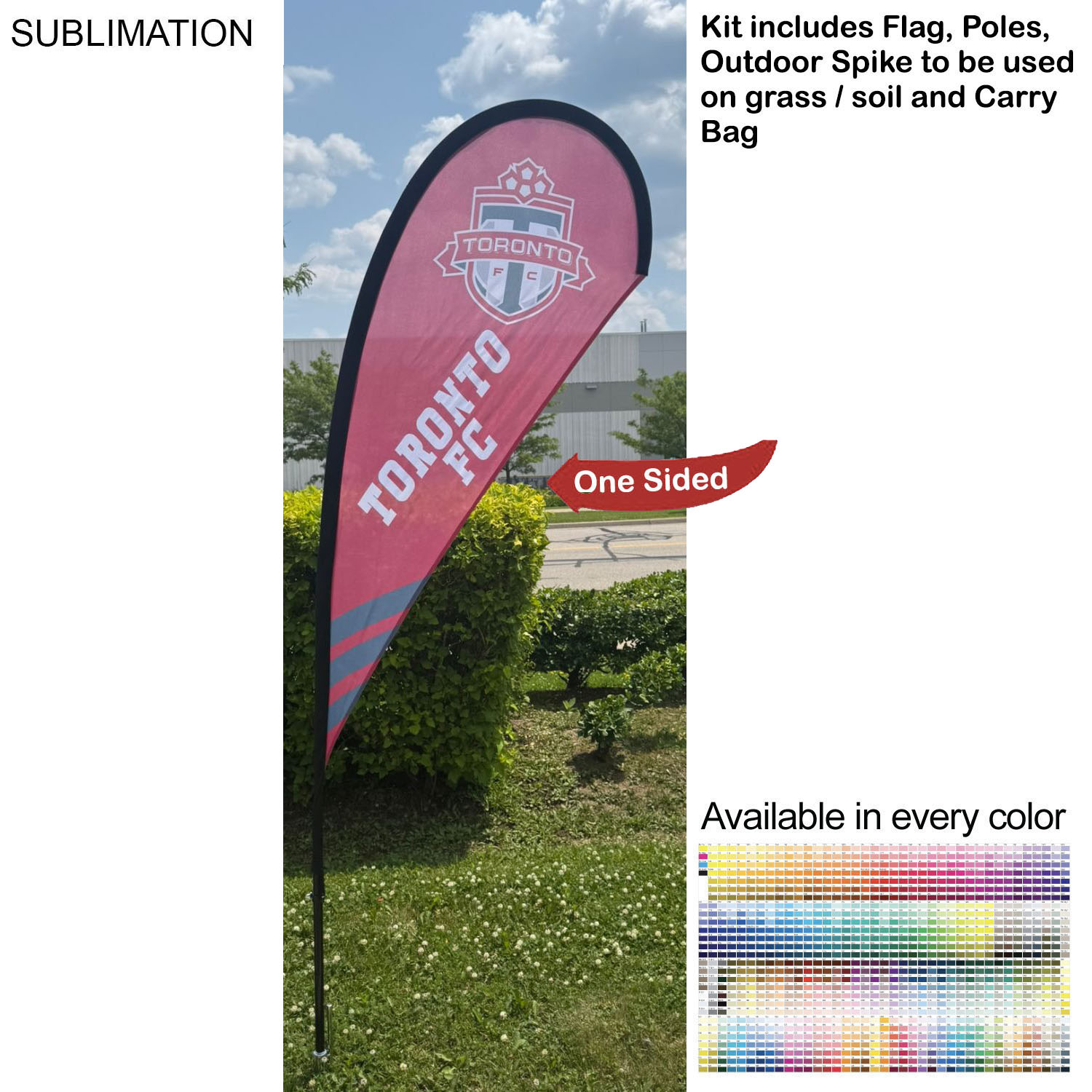 7.5' X-Small Tear Drop Flag Kit, Full Color Graphics One Side, Outdoor Use Spike base & Bag Included 8