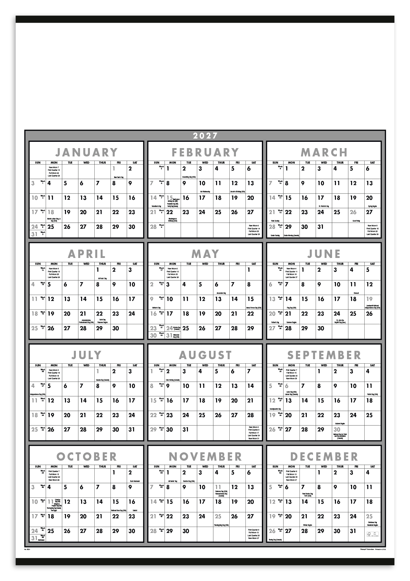 Triumph Calendars Black & White Span-A-Year Non-Laminated Calendar