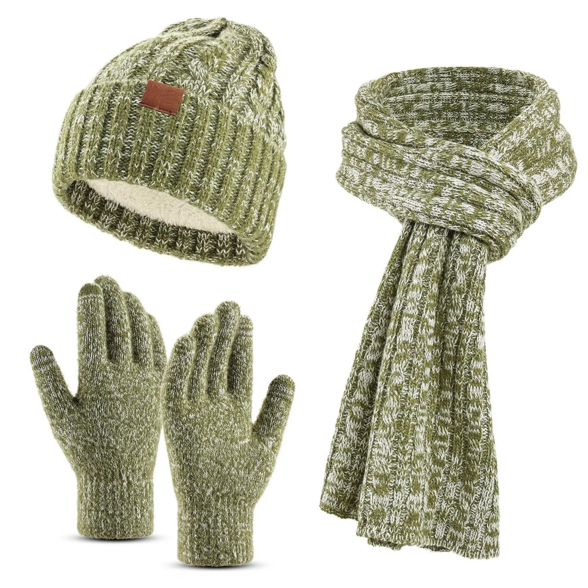 Winter Knit Warm Hat Long Scarf Touch Screen Gloves Set 12