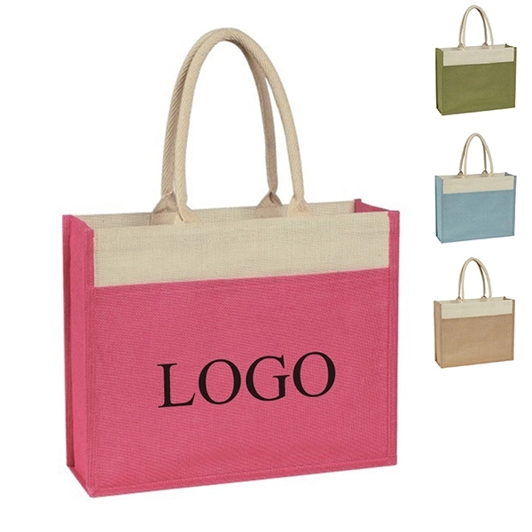 14 X17 X 5.5 Jute Tote Bag with Front Pocket