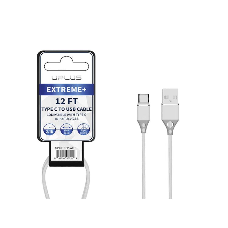 Type C to USB A Cable - 12 FT White 3