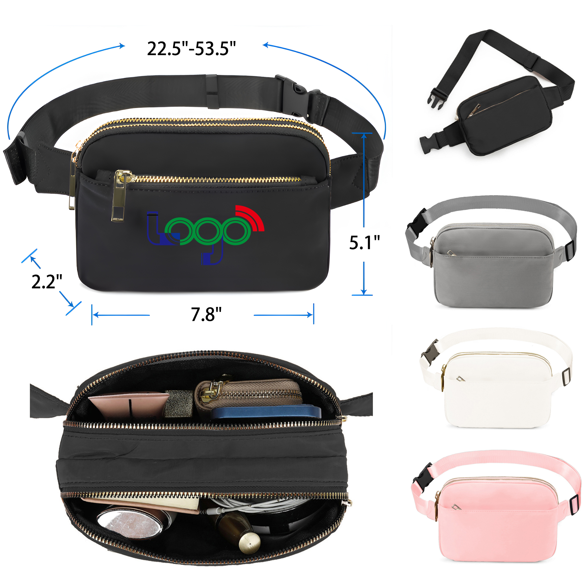 MOQ 50 PCS Stylish Solid Color Multi Pocket Waist Bag 5