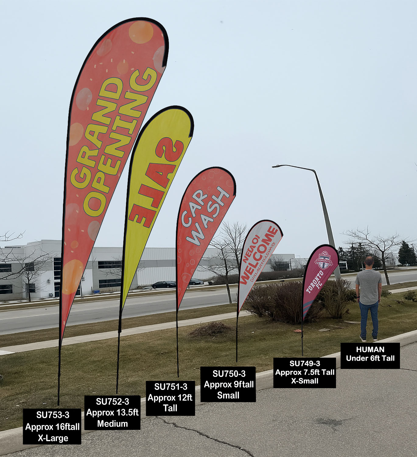 48Hr Quick Ship - 7.5' X-Small Tear Drop Flag Kit, Full Color Graphics Double Sided 4