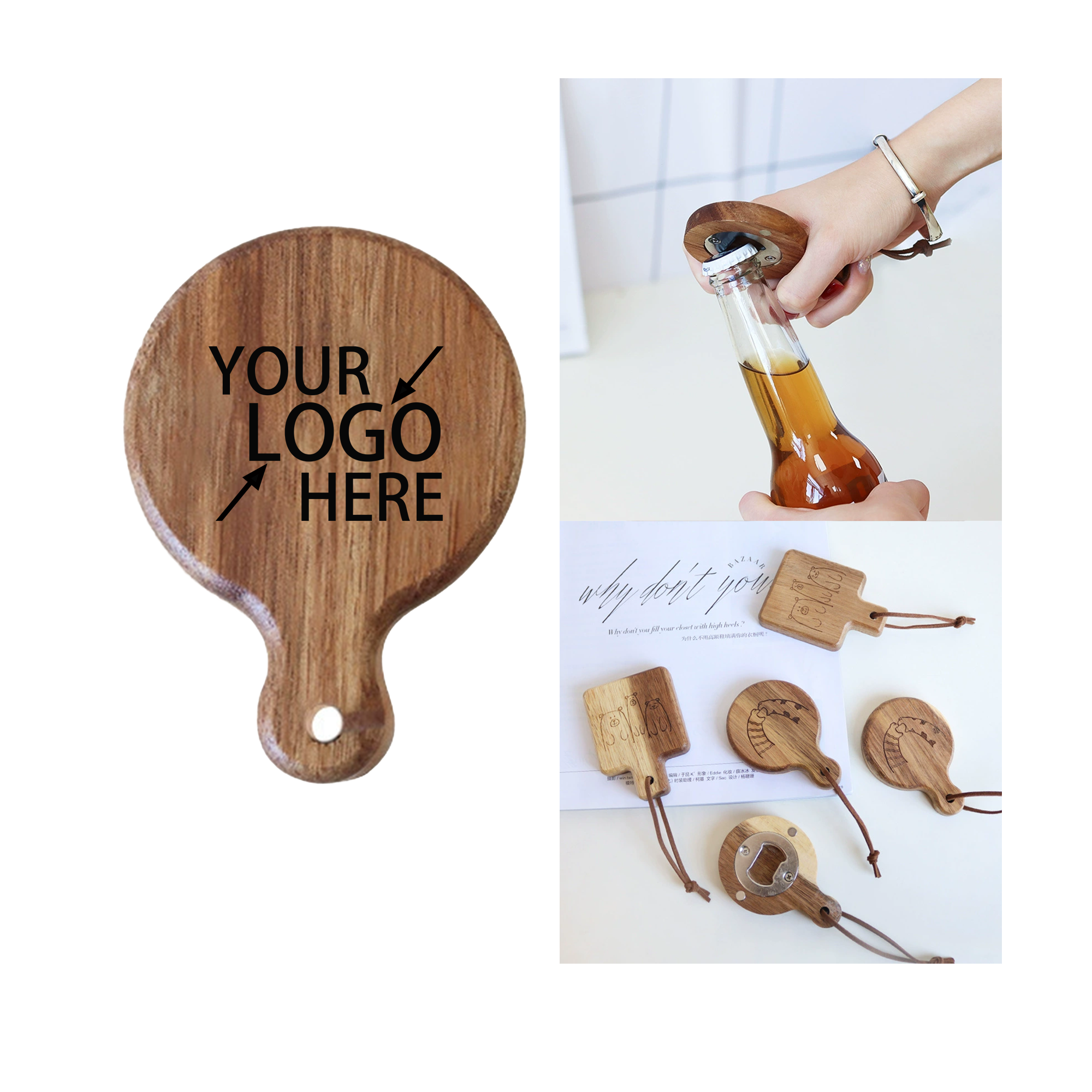 Personalized Wooden Bottle Opener with Magnetic Feature 3