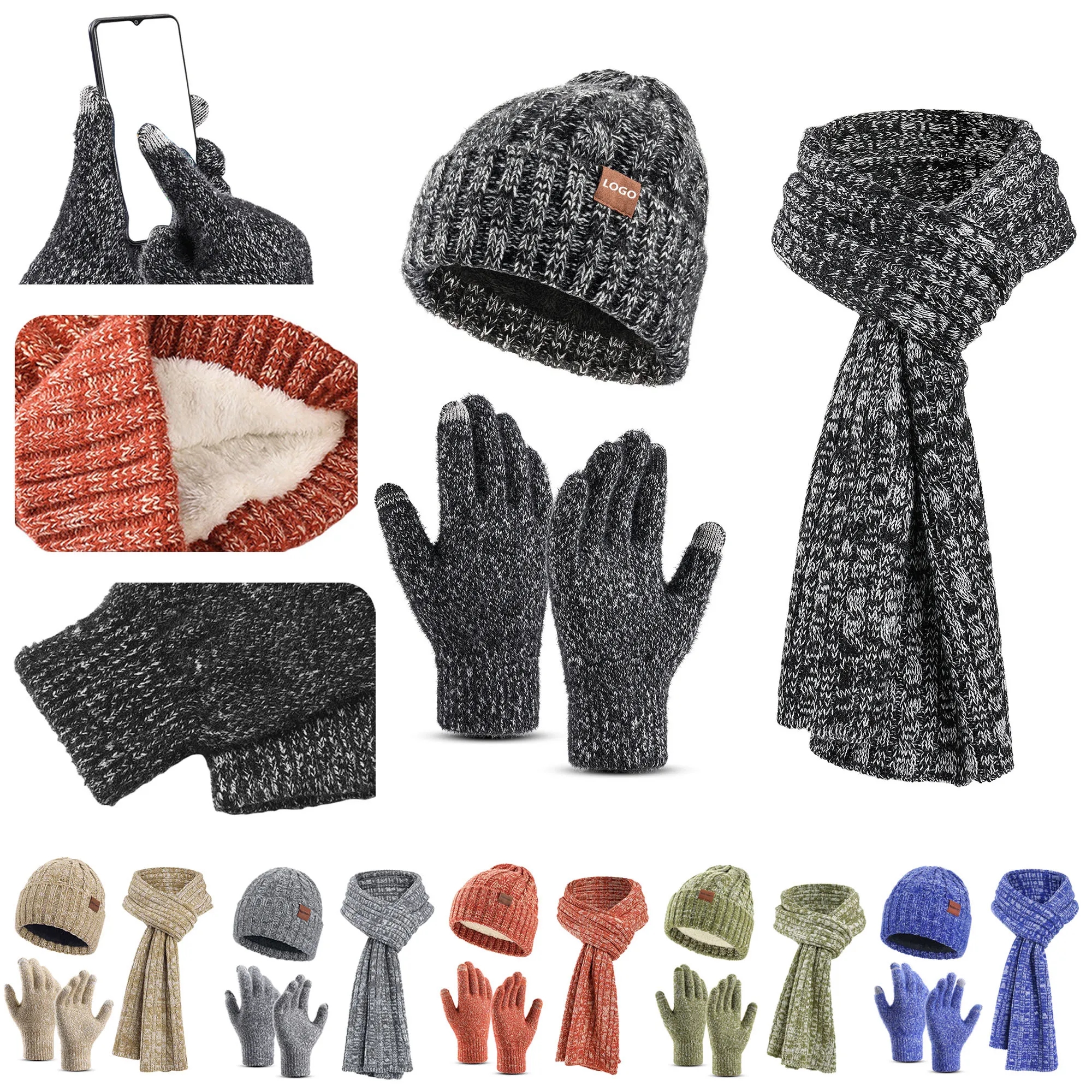 3 In 1 Winter Beanie Hat Gloves Scarf Set 18