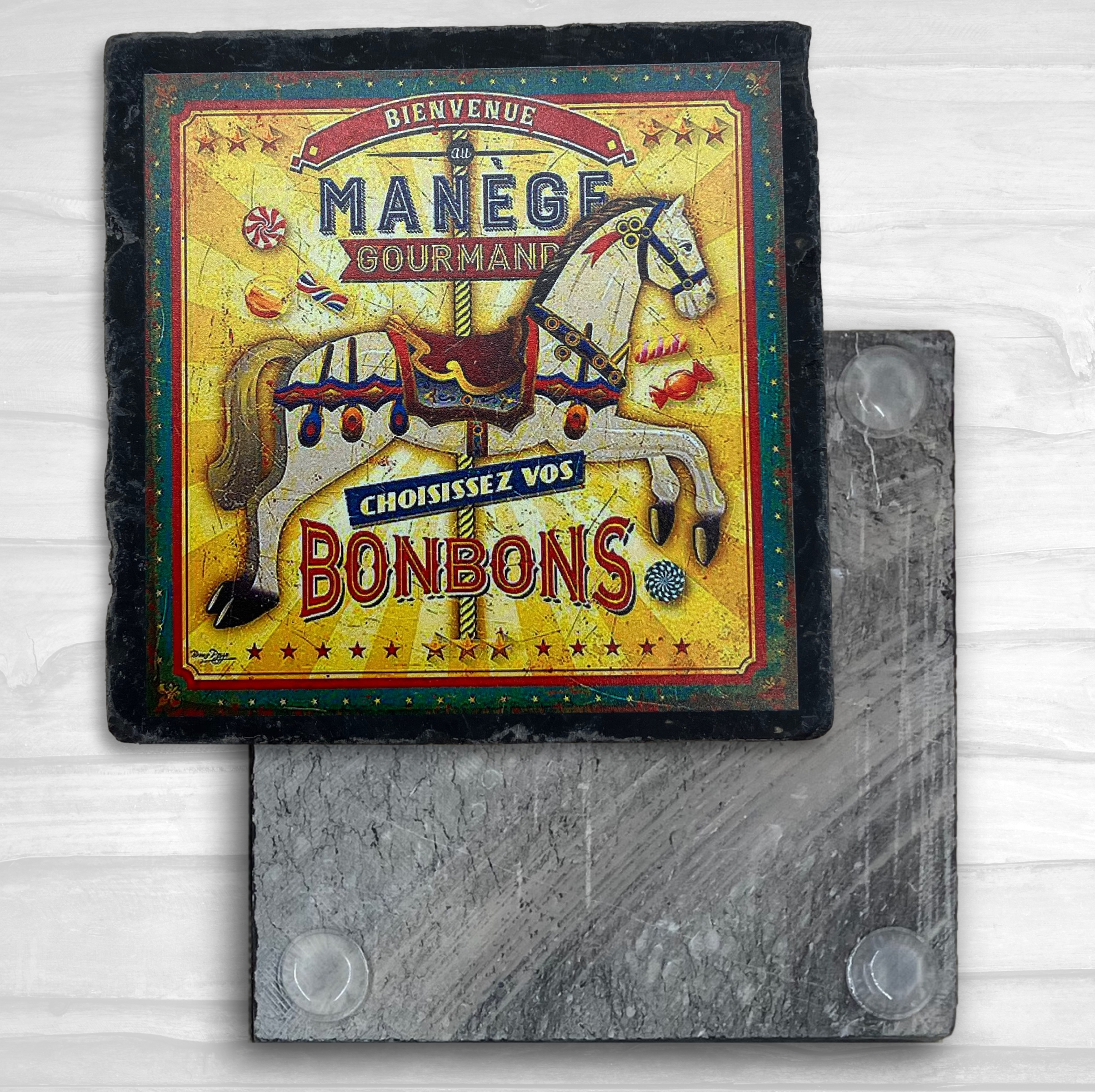 Square Coaster Black Tumbled Marble 17