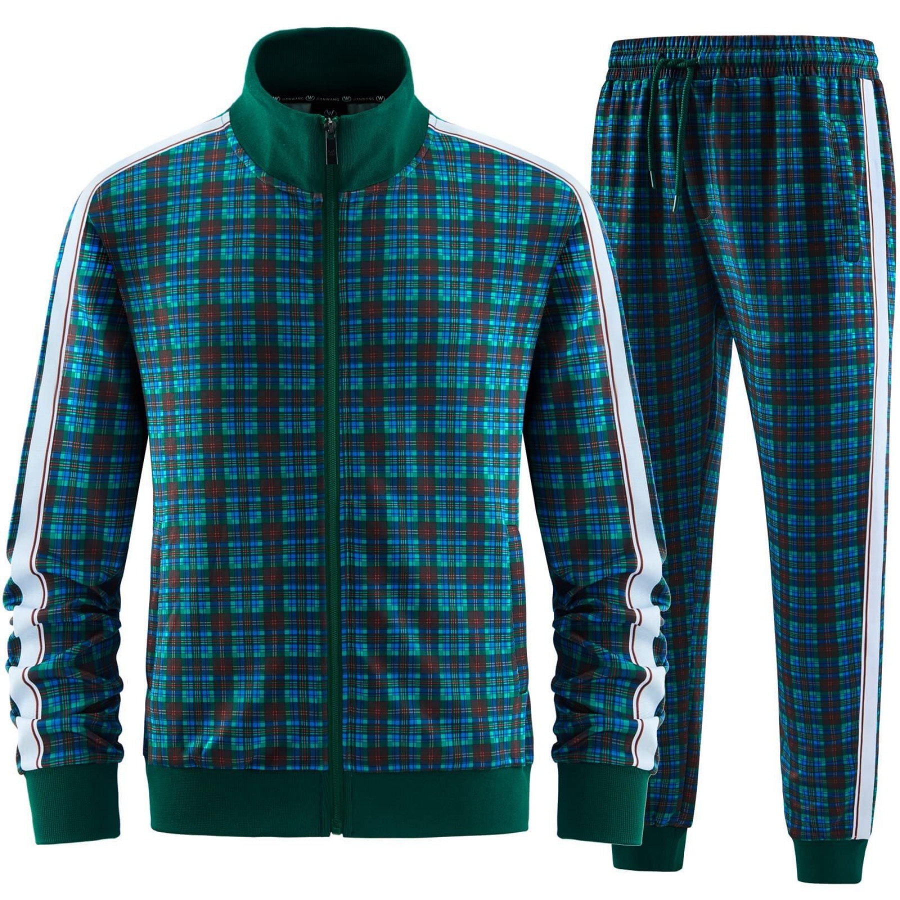 Mens Plaid Track Suits Anti Pilling Sports Wear Jacket Pants Custom 22