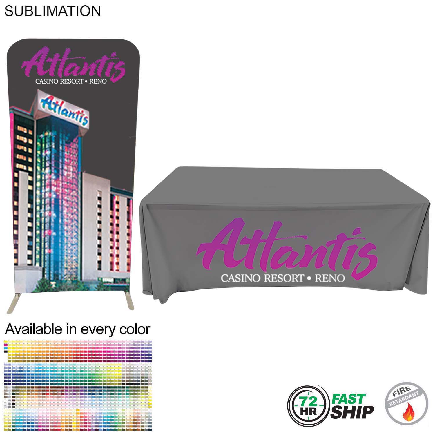 72Hr Fast Ship - Tradeshow Booth Package, 3'Wide EuroFit Tension Fabric Display & 6' Sub Tablecloth 13
