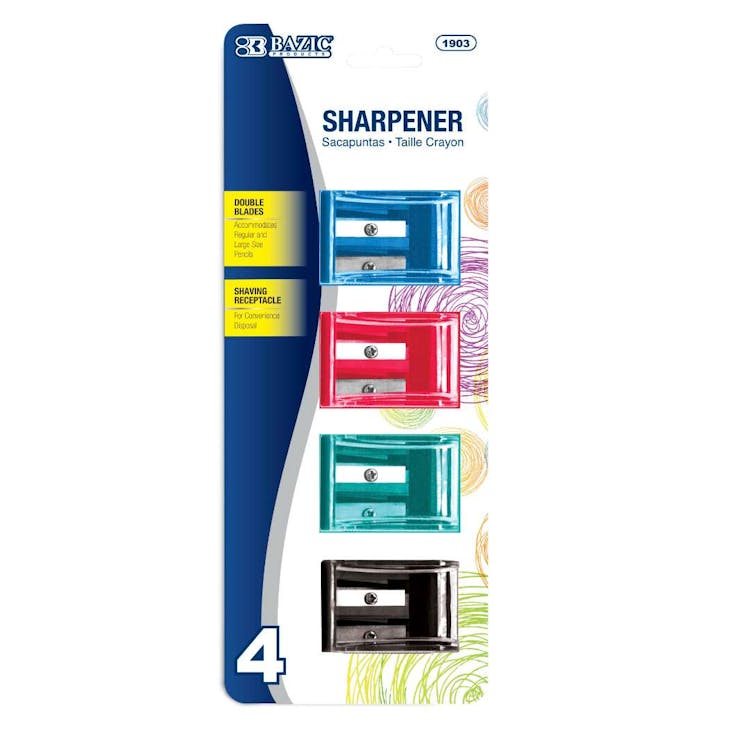 Pencil Sharpeners - 4 Count Shavings Receptacle Assorted Colors 3