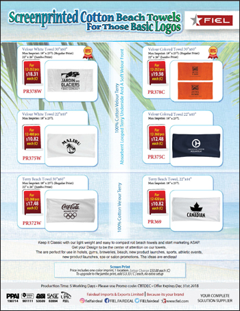 Screenprinted cotton beach towels for those basic logos_PR378W_PR378C_PR372W_PR375W_PR375W_PR369.jpg