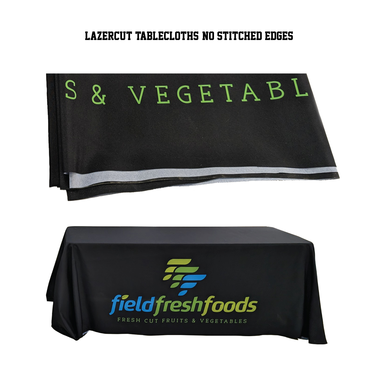 24Hr Express Ship - 8' LazerCut 3-Sided PREMIUM Sublimated Tablecloth, Drape Style, Open Back 3