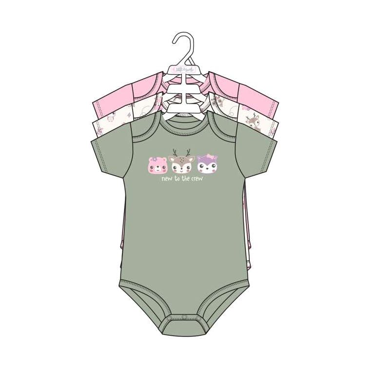 3pk Girls Short Sleeve Creepers Size 0-9M 3