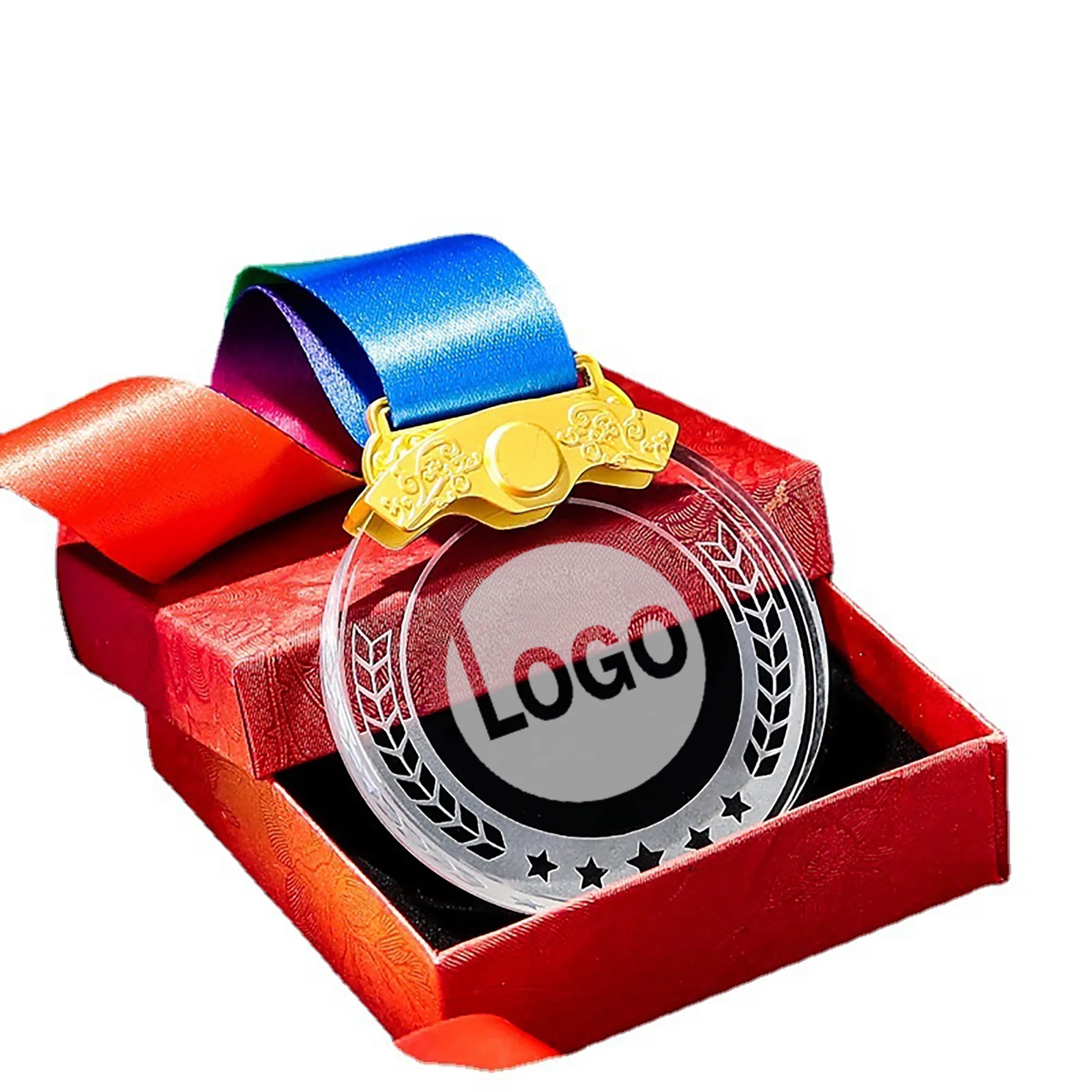 MOQ 3 PCS Full Color Crystal Medal With Lanyard