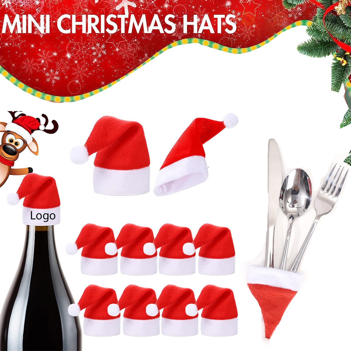 Christmas Santa Hat Wine Bottle Cap Silverware Holders 4