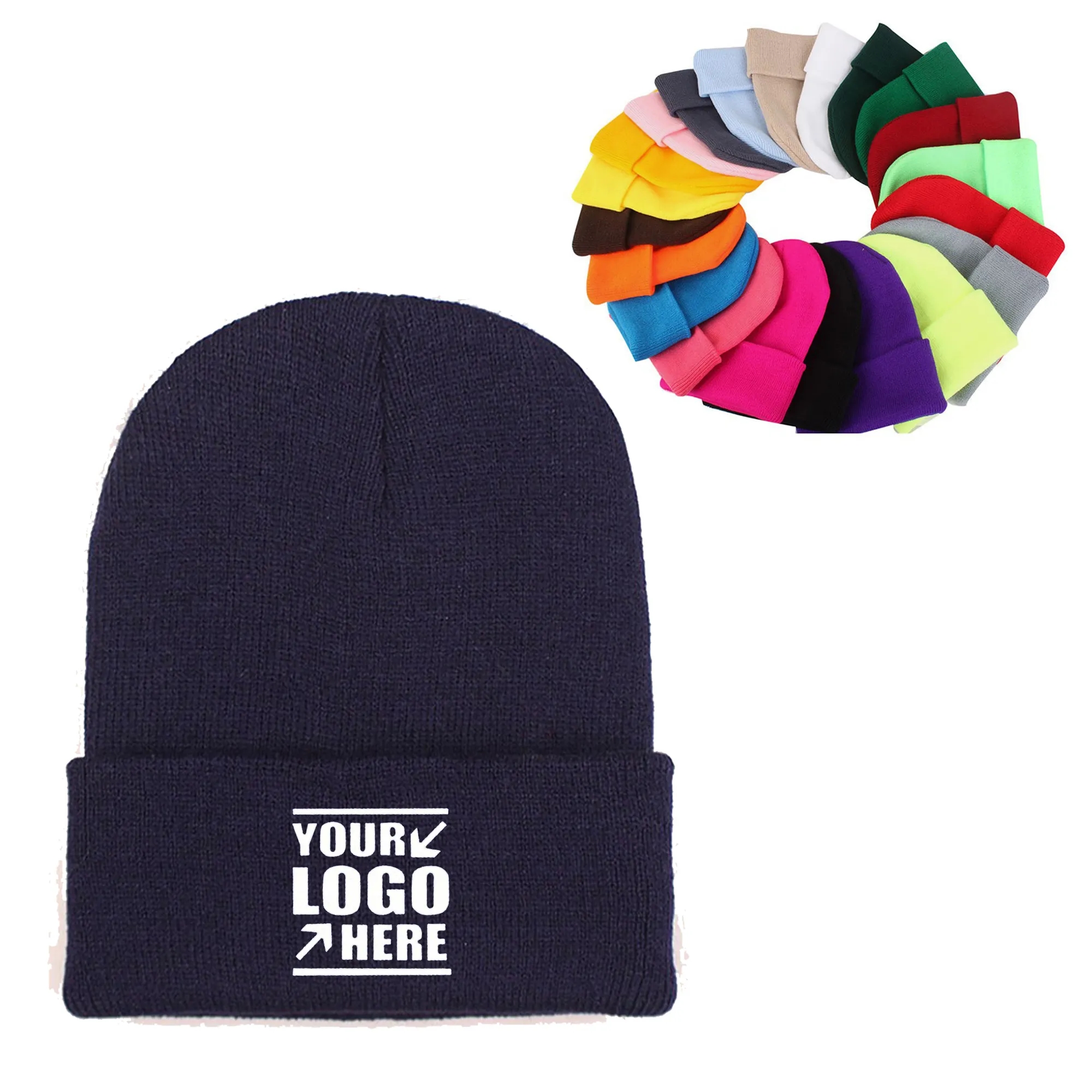 Knitted Beanie Solid Color Hat w Cuff