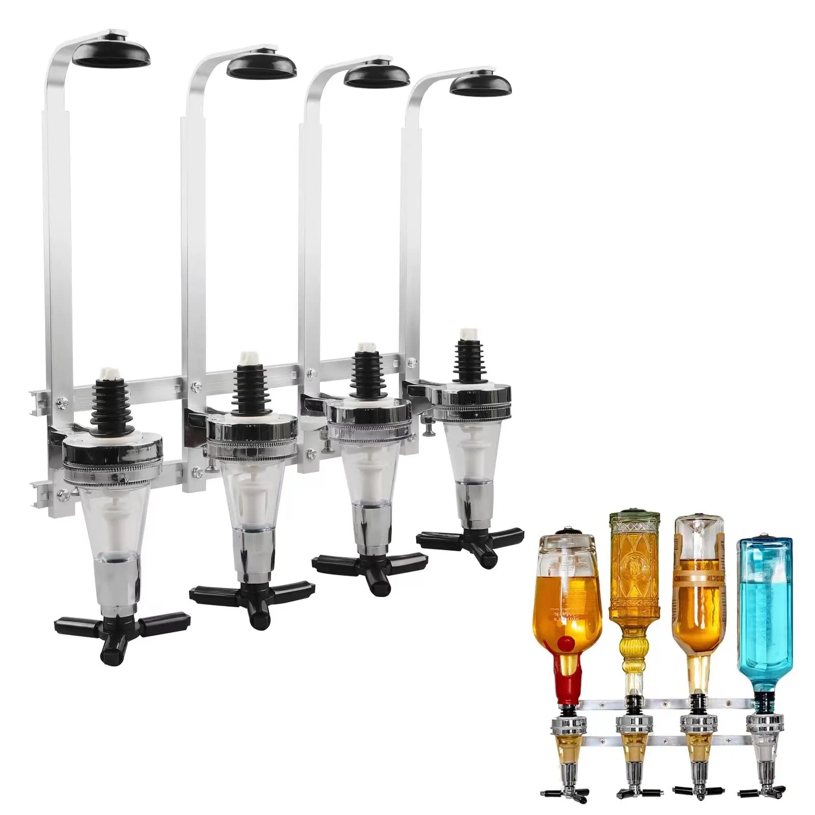 Wall Mounted Liquor Dispenser Aluminum Bracket 1-4 Bottles 13