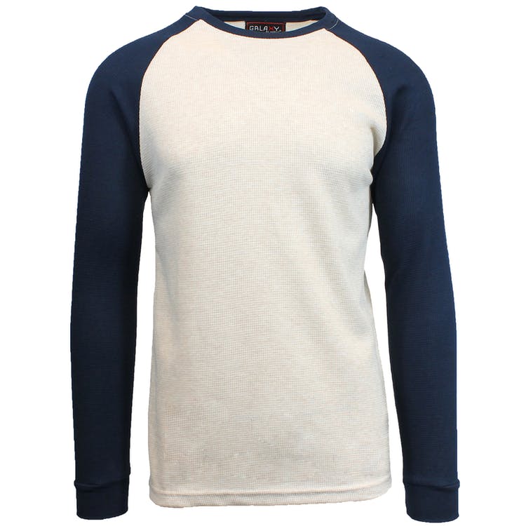 Men's Thermal Shirts - Oatmeal/Navy S-XL, custom hoodie or sweatshirt with logo imprint 3