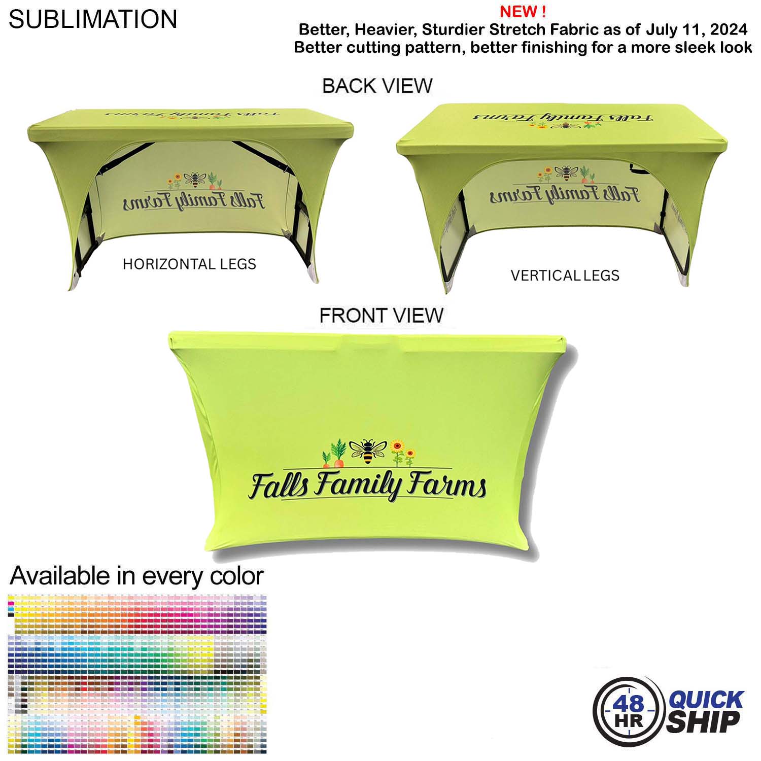 48 Hr Quick Ship - Sublimated Stretch Curved Fit Table Throw for 4ft Table, 3 sided, Open Back