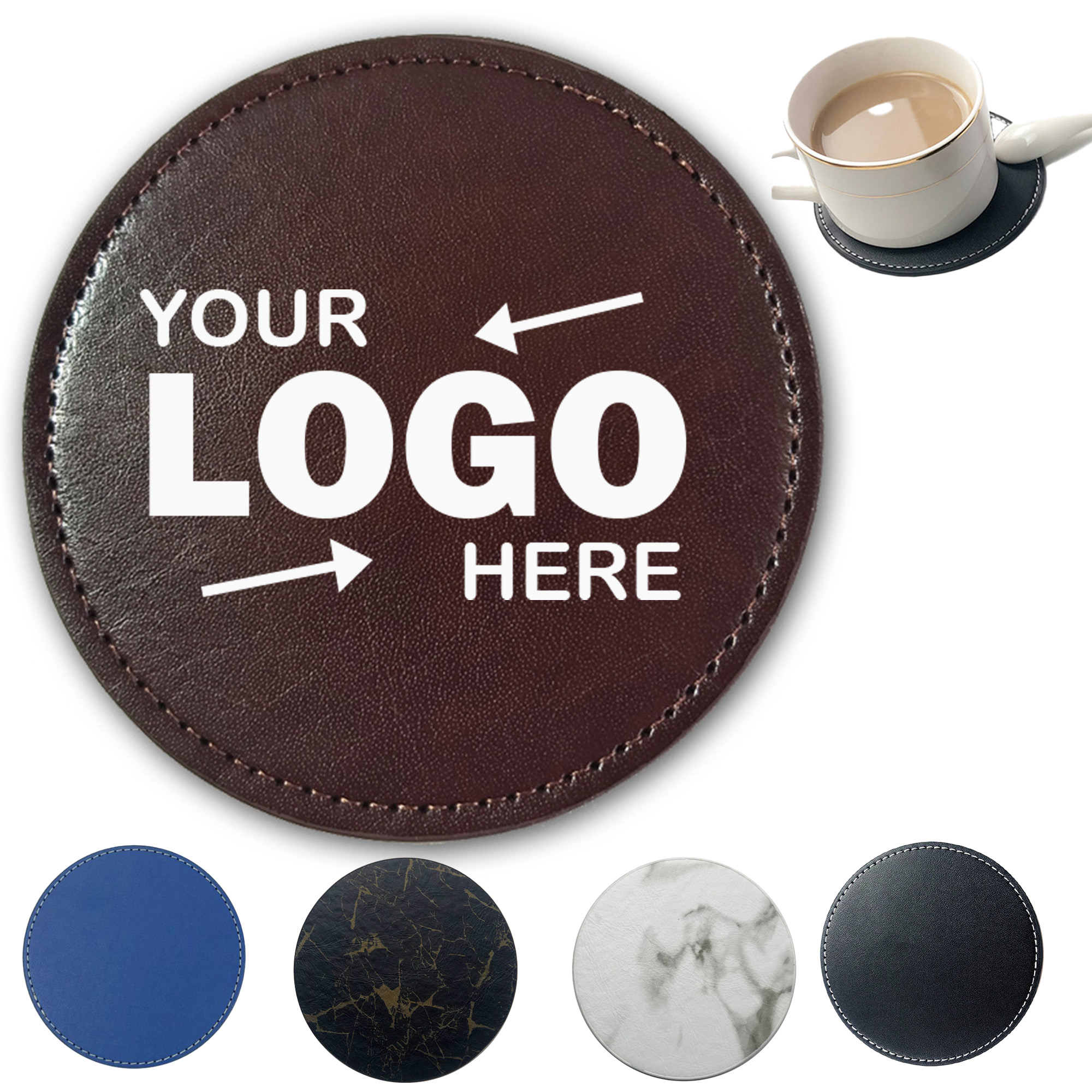 Customized 4'' Round PU Leather Coaster 9