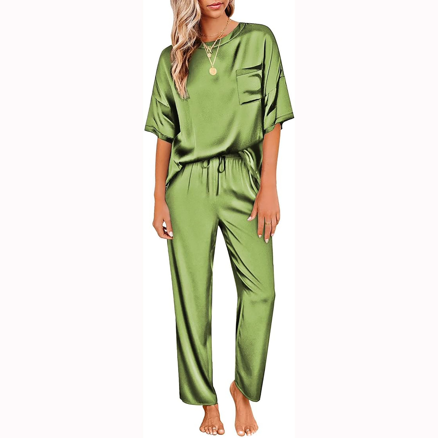 Womens Satin Silk Pajamas Set 3
