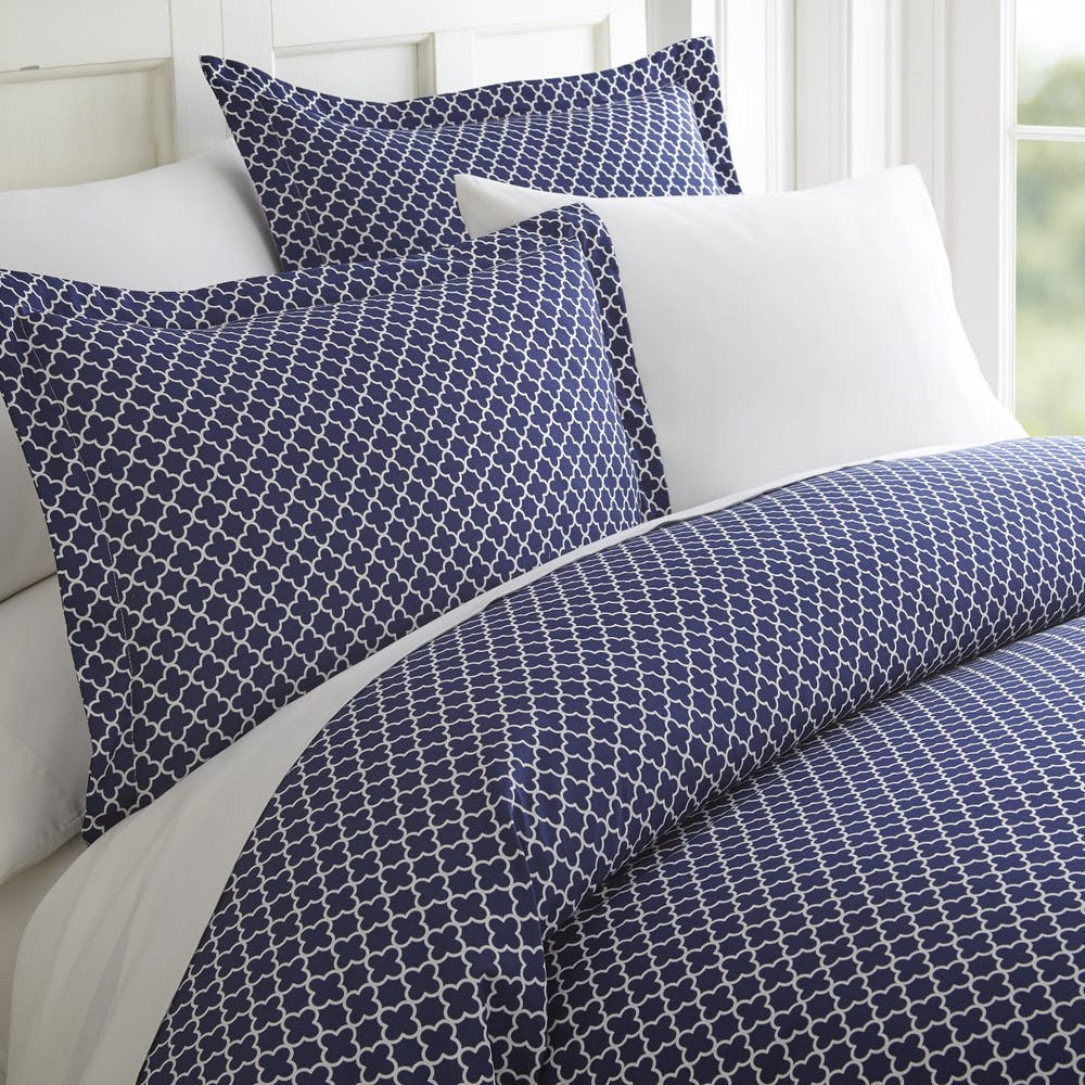 Duvet Cover Sets - Navy Quatrefoil Pattern King 3 Piece