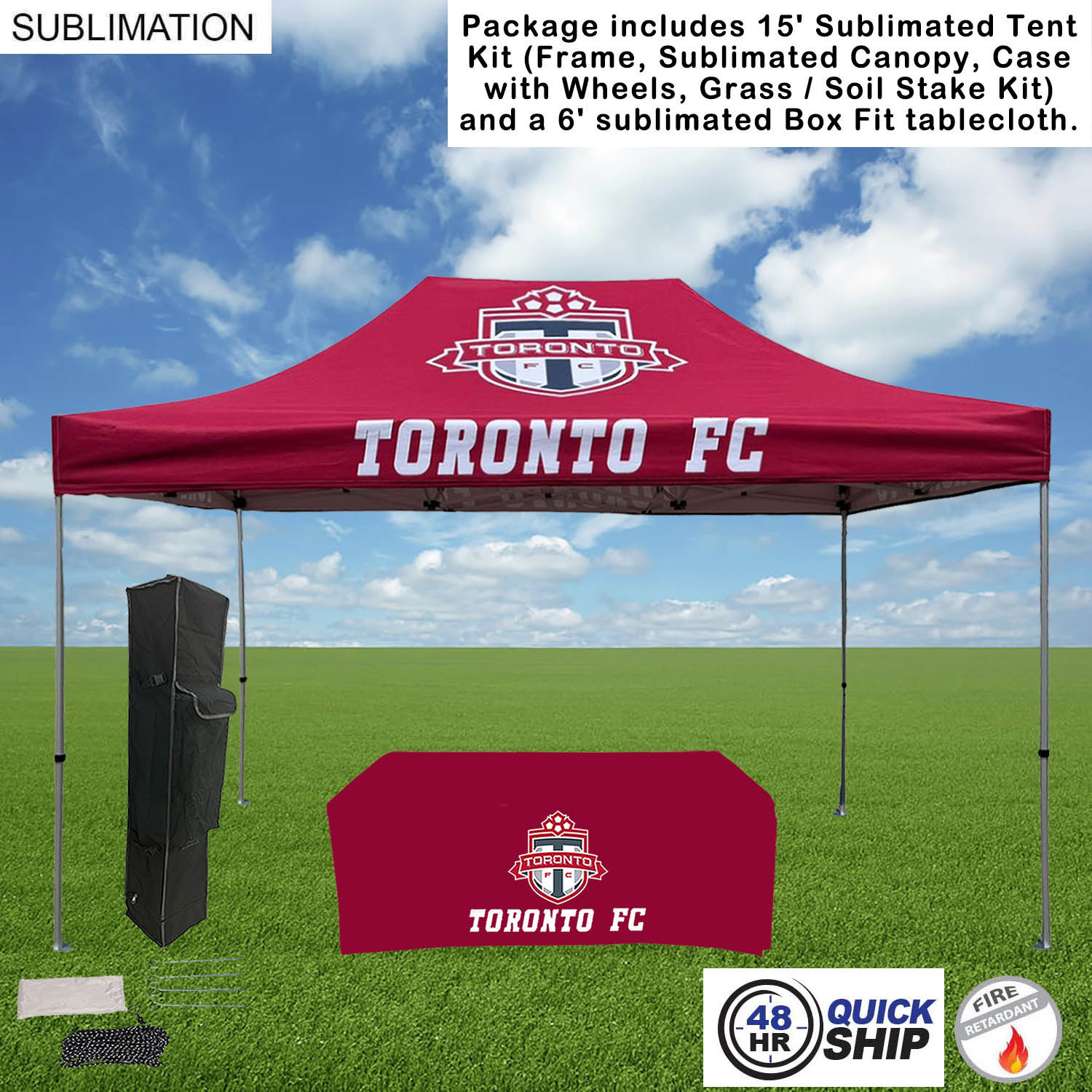 48Hr Quick Ship - Event Package, 15' Tent Kit and 6' Sublimated Box Fit Tablecloth (Best Seller) 21