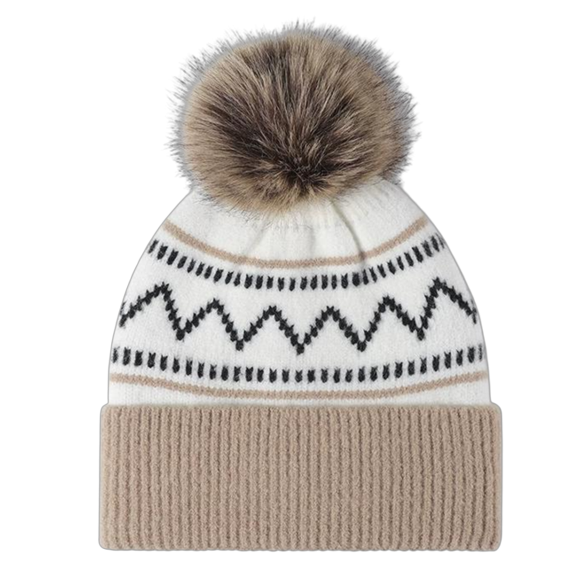Color Blocked Striped Winter Fleece Lined Pom Hat 10