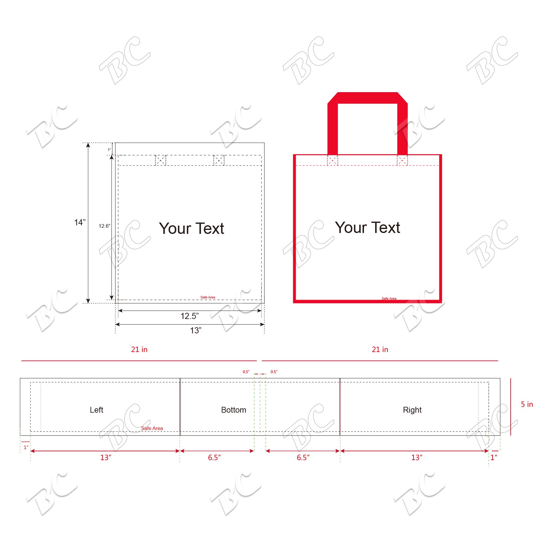 Free shipping Color Trim Dye Sub TOTE BAGS 28