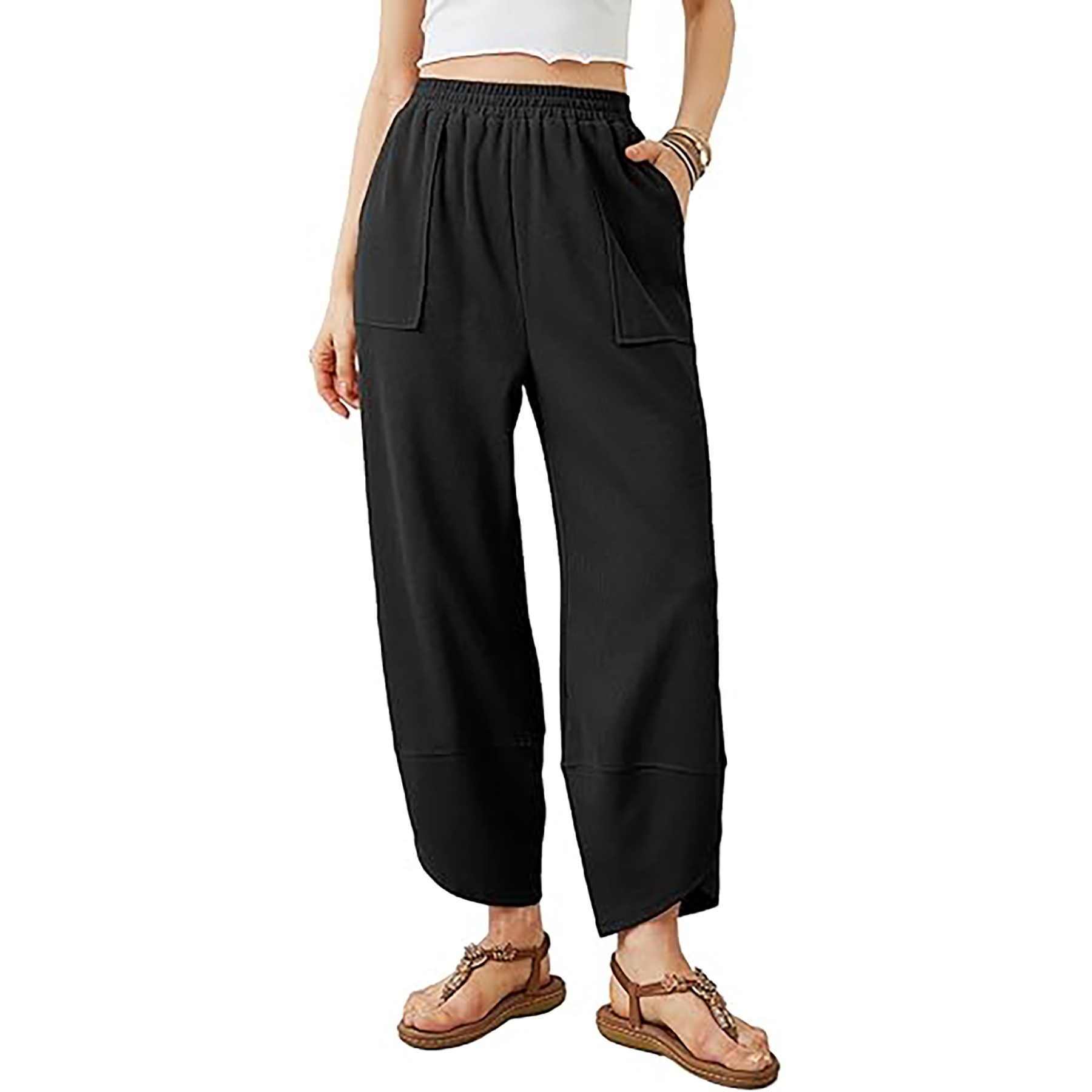 Elastic Waisted Palazzo Pants with Pockets 11