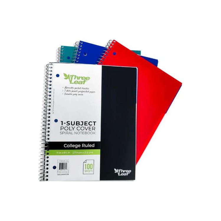 1-Subject Poly Cover Spiral Notebooks College Ruled Assorted 3