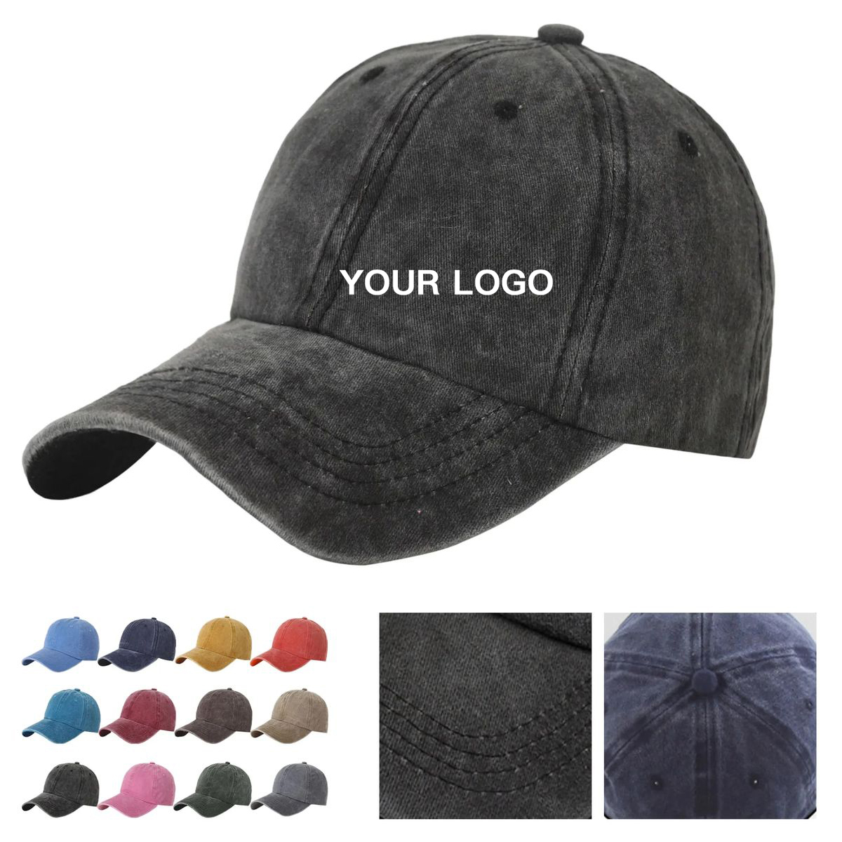 Adjustable Washed Cotton Cap with Curved Visor